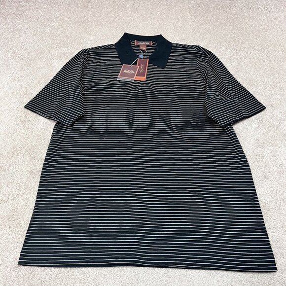 Tasso Elba Polo Men’s Black Yellow White Striped Short Sleeve Size Medium NWT - Picture 1 of 11
